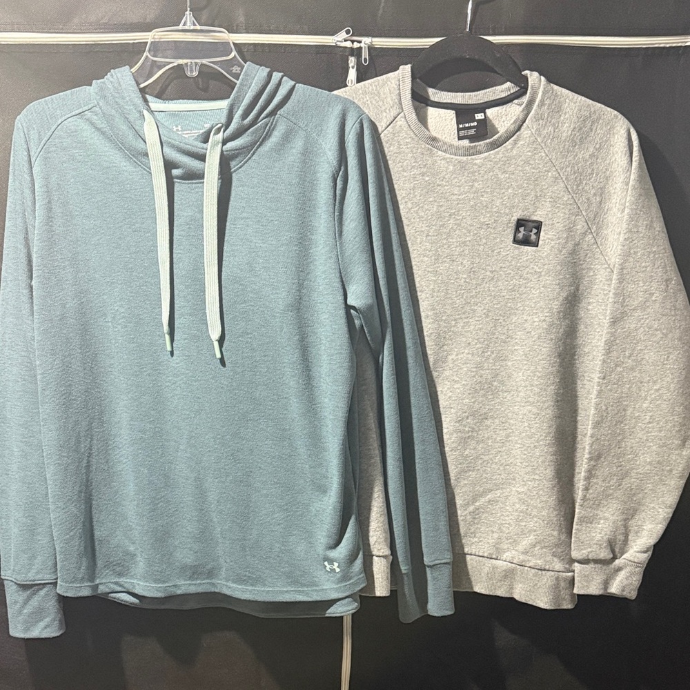 Under Armour Teal Hoodie and Light Gray Sweatshirt Duo